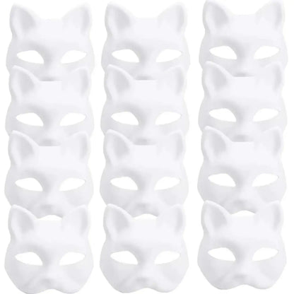 5PCS Therian Masken Weiße Katze Masken Blank DIY Halloween Maske Tier Halbe Gesichtsmasken Maskerade Cosplay Party - So ist Leben