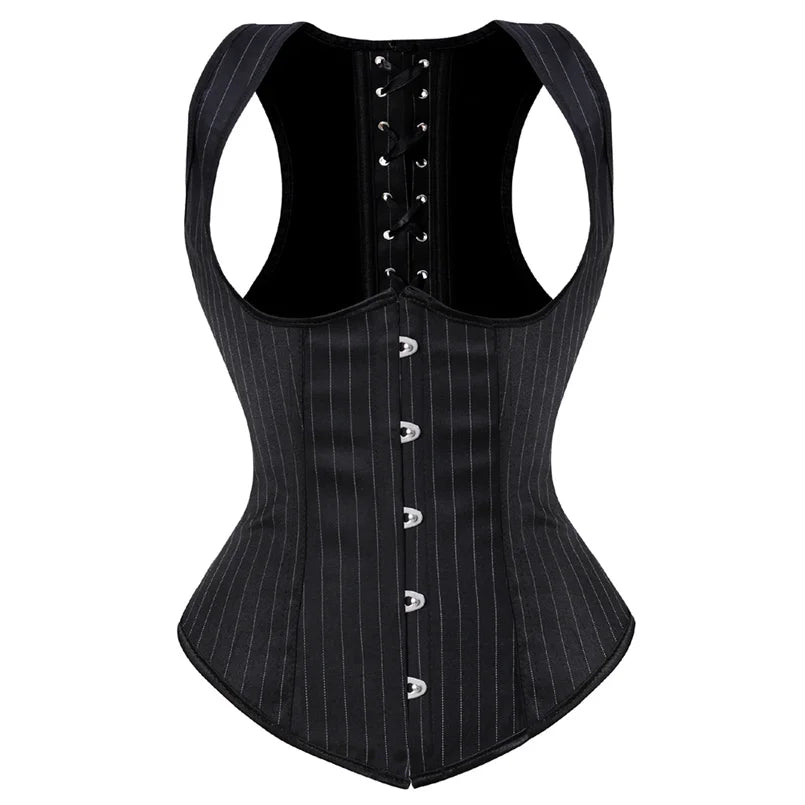 Unterbrust-Korsett in Übergröße, Taillentrainer, Steampunk-Korsett mit Riemen, Gothic-Korsett mit Schnürung am Rücken und Streifen So ist Leben