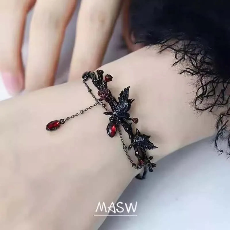 Dunkelheit Schmuck Goth Mandala Blume Manschette Armreifen Goth Krähe Armreif Punk Süße Cool Girl Feder Armband Zubehör Geschenke So ist Leben