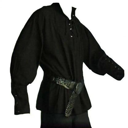 Hübsche Männer mittelalterliche Renaissance Langarm-Shirt Bandage Casual Tops Halloween Vermieter Ritter Shirt Vintage Cosplay Kostüm So ist Leben
