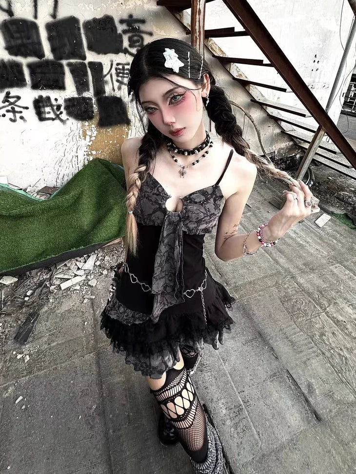 Sexy a-line kurzes Kleid Mädchen Streetwear Punk hot sweet Stadt Gothic Kleidung y2k Sommer Coquette Top 1920er Jahre Party Rock Sling Kleider So ist Leben