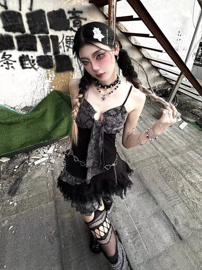 Sexy a-line kurzes Kleid Mädchen Streetwear Punk hot sweet Stadt Gothic Kleidung y2k Sommer Coquette Top 1920er Jahre Party Rock Sling Kleider So ist Leben