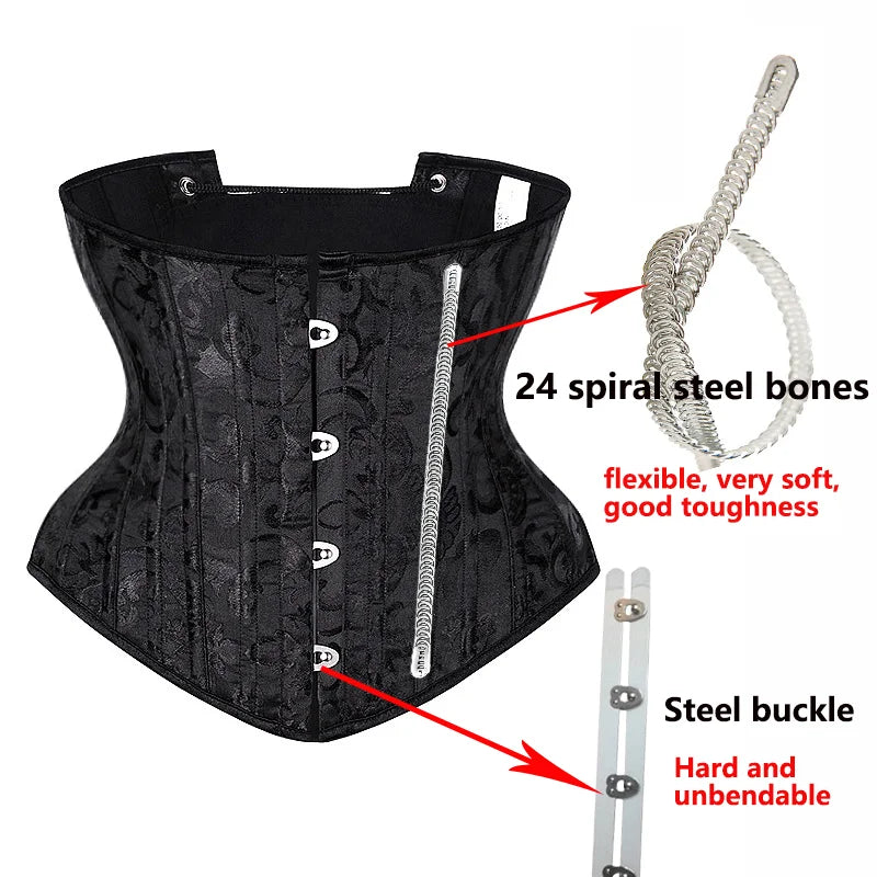23 cm kurzer Torso, 24 Spirale, Stahlstäbchen, Korsett, Blumenmuster, schlankmachende Taille, Shapewear, Jacquard-Unterbrustkorsett, Gothic-Bustier 8130 So ist Leben