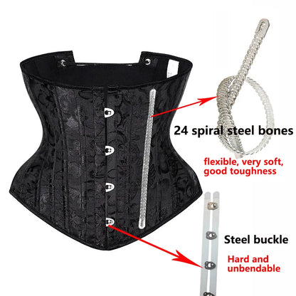 23 cm kurzer Torso, 24 Spirale, Stahlstäbchen, Korsett, Blumenmuster, schlankmachende Taille, Shapewear, Jacquard-Unterbrustkorsett, Gothic-Bustier 8130 So ist Leben