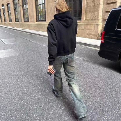 Paris Haute Couture Week Bootcut Jeans aus Bambus-Baumwolle mit verwaschenem Schlamm-Färbeeffekt und Micro-Flare-Schnitt im amerikanischen High-Street-Retro-Stil So ist Leben