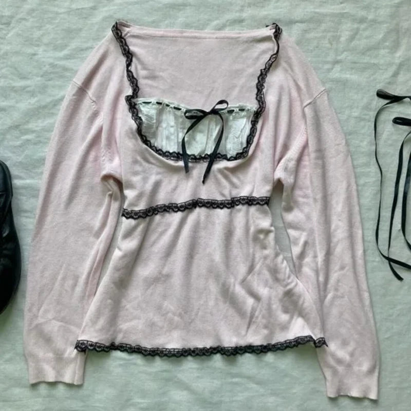 Y2K Rosa Coquette Nette Maiden Süße Frauen Kleidung Heiße Spitze Baby T Harajuku Schlank Tops Klassische Kurzarm Vintage Chic Shirts So ist Leben