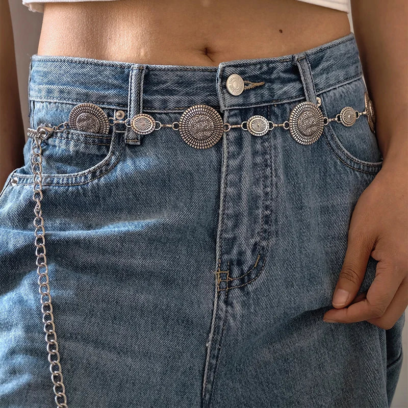 Modischer Metallkettengürtel für Damen, Cowgirl, Western Country, geschnitzter Hut, Kettengürtel, verstellbarer Gürtel für Pullover, Kleider, Jeans So ist Leben