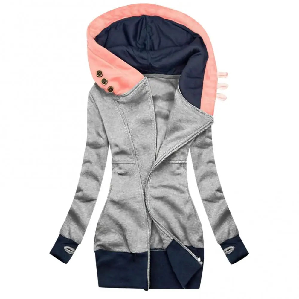 Frauen Herbst Winter Hoodie Mantel Langarm Tasche Zipper Mid-länge Jacke Große Größe Denim Jacke 2021 So ist Leben