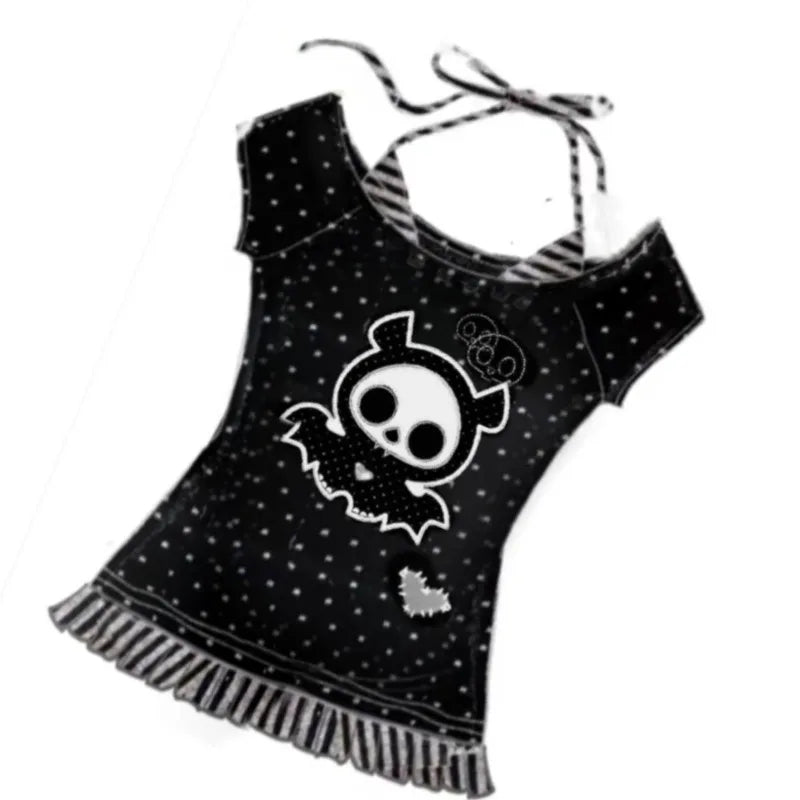 Harajuku frauen Kawaii Gefälschte Zwei T-shirts Japanischen Retro Subkultur Polka Dot T-shirt Beliebte Y2k Cartoon Print Tees Weibliche Tops So ist Leben