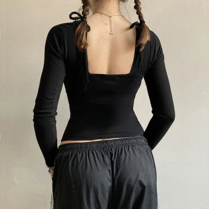 Amerikanisches Retro-Kontrastfarben-T-Shirt mit V-Ausschnitt, bedruckt, würziges Mädchen, schmale Passform, Herbst, Y2K, Harajuku-Stil, Punk, sexy, rückenfreies Top So ist Leben