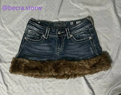 Y2K Einstellbare Taille Mini Rock Harajuku Hot Girl Einfarbig Retro Grau Denim Rock Frauen Gothic Schlanke Hüfte Niedrige Taille Kurzen Rock So ist Leben