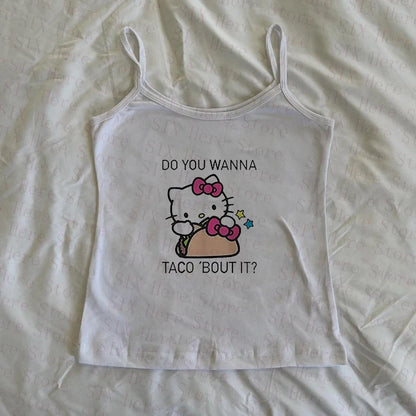 Sanrio Hello Kitty New Sweet Suspender Women Cute Slim Tank Top Y2k Tees Summer Clothes Spicy Girl Cartoon Print Fashion Vest So ist Leben