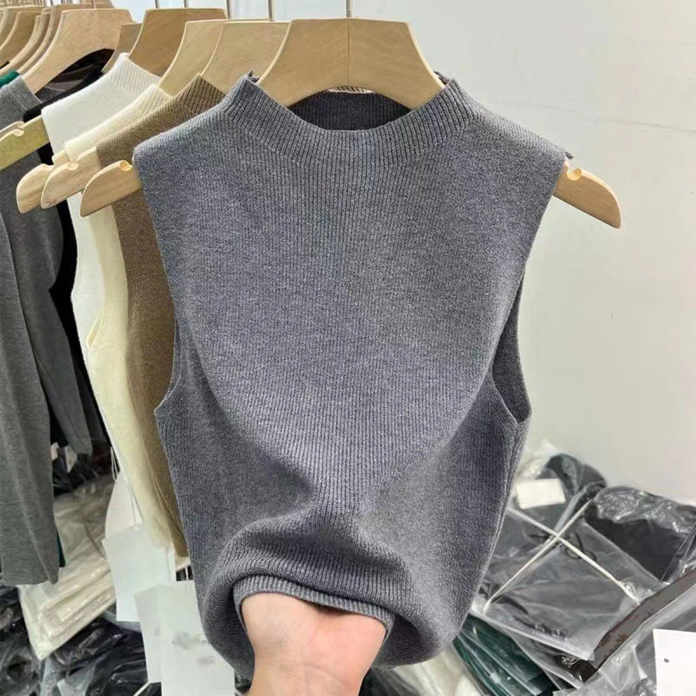 Frauen gestrickt Tank Top Sommer Herbst schlanken Pullover kurze ärmellose solide Frühling Herbst Pullover Pullover 2024 ärmellose Weste So ist Leben