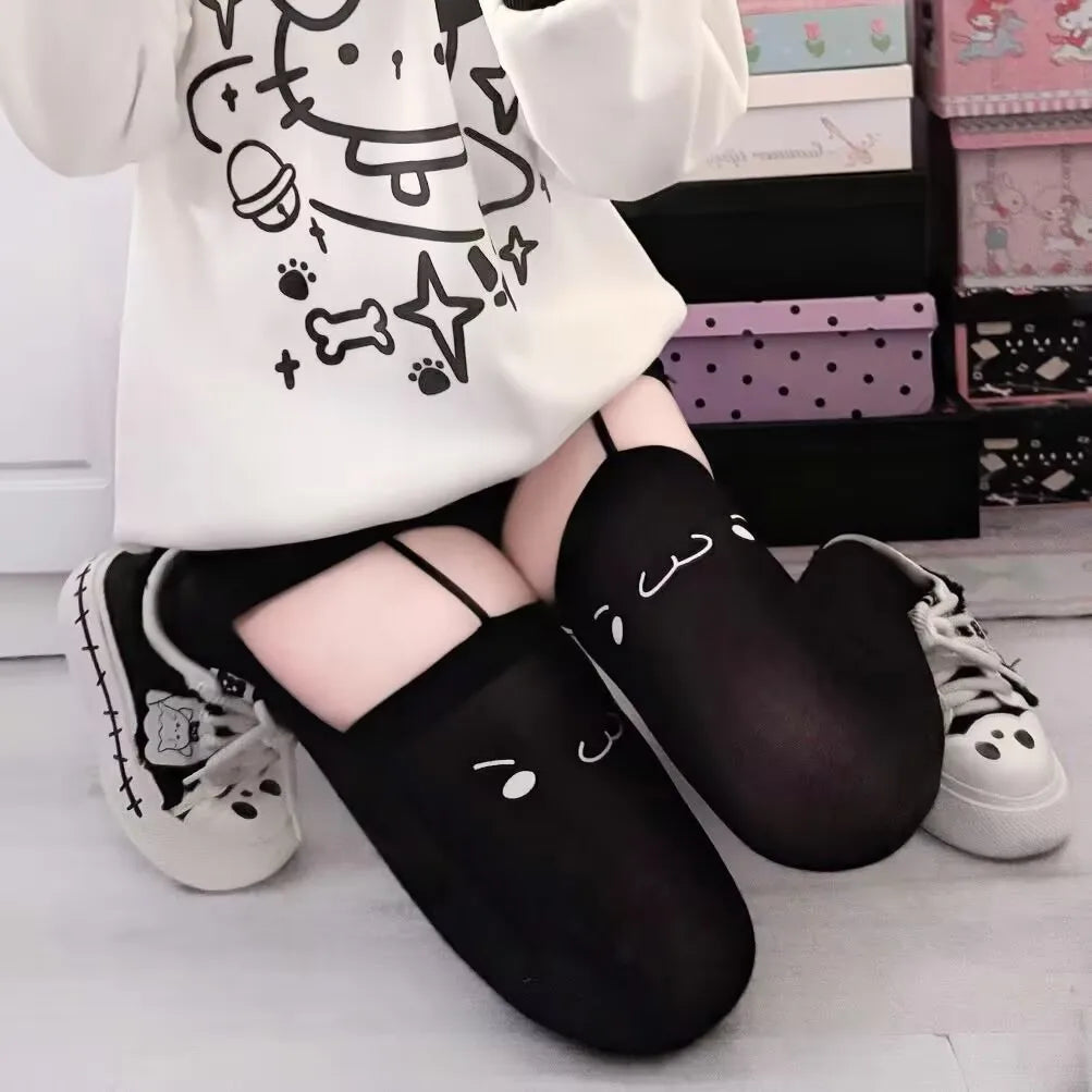 Lolita Kniestrümpfe Oberschenkelhohe Strümpfe Y2K Hosenträger Cartoon Süße Frauenstrümpfe JK Mädchen Overknee-Socken Oberschenkelhohe Socken So ist Leben
