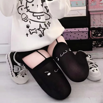 Lolita Kniestrümpfe Oberschenkelhohe Strümpfe Y2K Hosenträger Cartoon Süße Frauenstrümpfe JK Mädchen Overknee-Socken Oberschenkelhohe Socken So ist Leben
