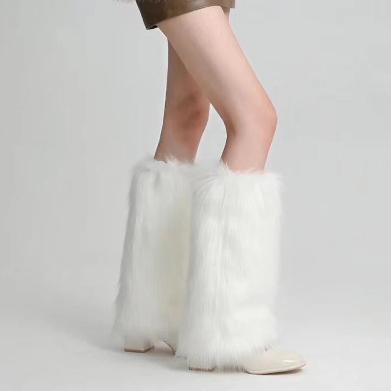 Y2k pelzige Beinlinge Goth weiß Kunst pelz Beinlinge Stiefel abdeckungen Dame süße Mode jk knielange Socken Hipster warme Socke So ist Leben