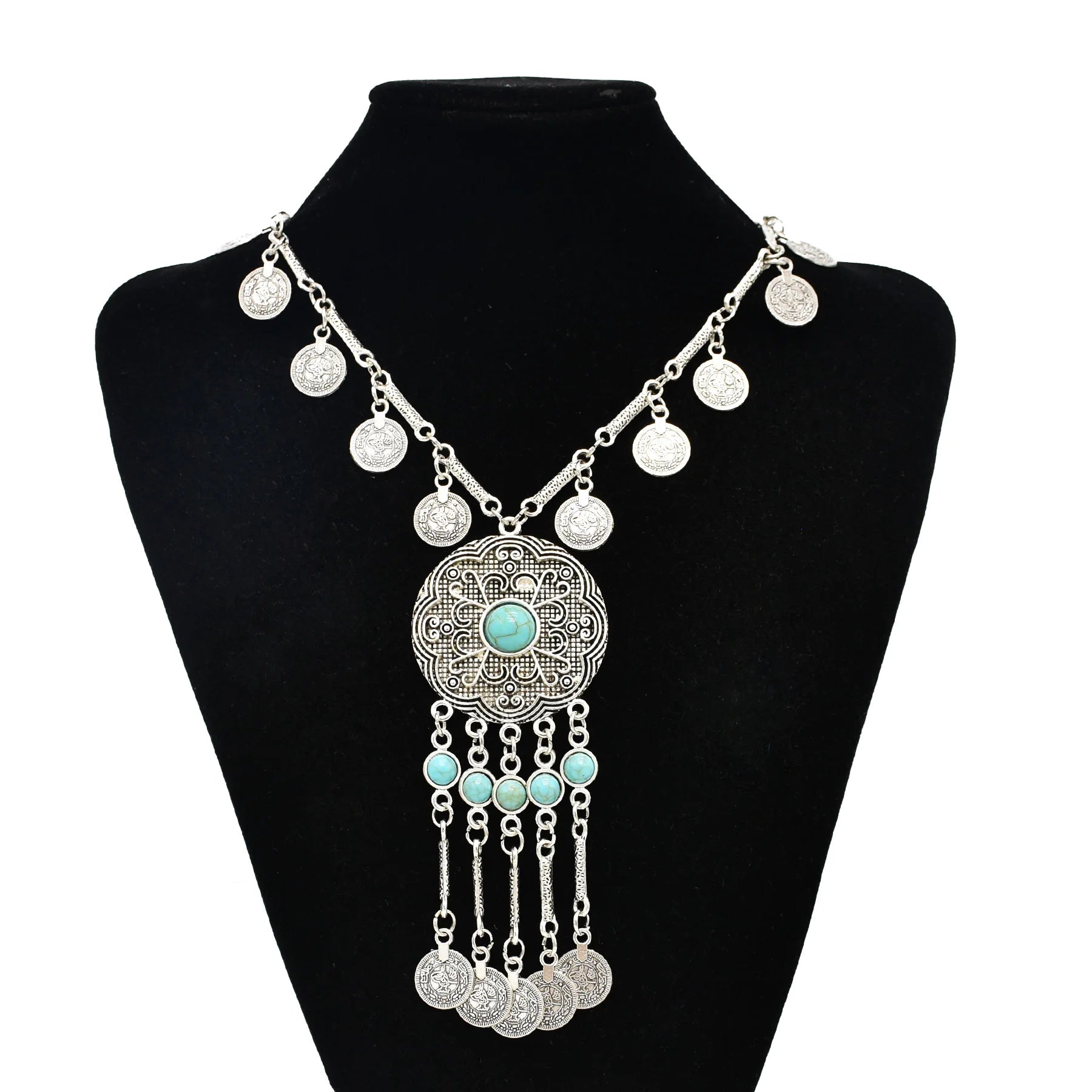 Türkei Bohemian Schwarz Blau Stein Ethnische Münze Quaste Halskette Türkische Gypsy Boho Strand Halsband Lätzchen Indien Halskette für Frauen Party So ist Leben