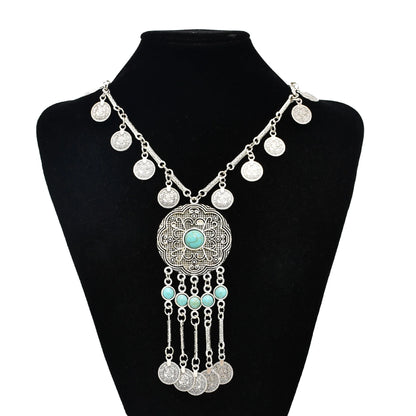 Türkei Bohemian Schwarz Blau Stein Ethnische Münze Quaste Halskette Türkische Gypsy Boho Strand Halsband Lätzchen Indien Halskette für Frauen Party So ist Leben