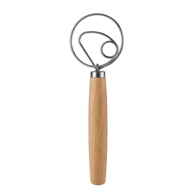 1PC Eichengriff Mehlmixer Dänischer Teigmixer Edelstahlspule Schneebesen Werkzeug