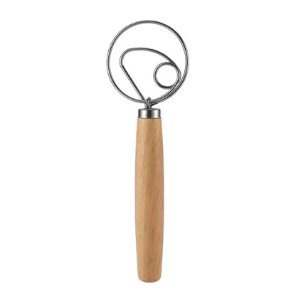 1PC Eichengriff Mehlmixer Dänischer Teigmixer Edelstahlspule Schneebesen Werkzeug