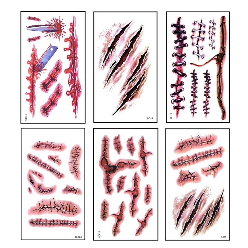 6 stücke Halloween Blutige Wunde Tattoo Aufkleber Trick Scary Wasserdicht Temporäre Tattoo DIY Gefälschte Tattoo Halloween Party Dekoration So ist Leben