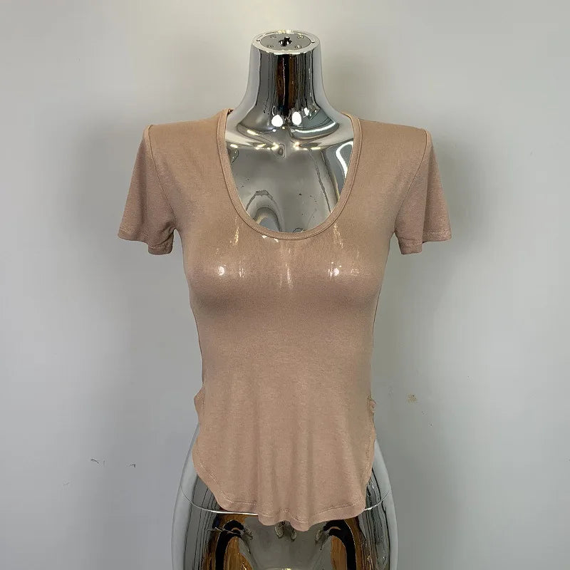 Koreanische Dongdaemun Pure Desire Sexy Spicy frauen Geschmack U-ausschnitt Slim Fit Langarm T-shirt Mid-länge gestrickte Casual Top So ist Leben
