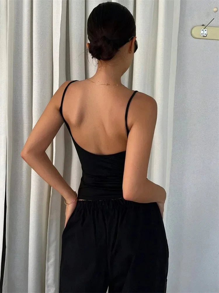 Frauen Backless Cami Crop Top Sommer Einfarbig Casual Ärmelloses Top Streetwear Y2K Kleidung So ist Leben