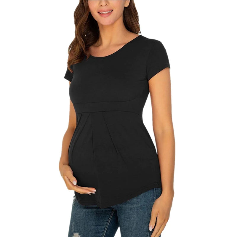 Sommer Mutterschaft Tops Frauen Schwangerschaft Kurzarm T-Shirts Beiläufige T-stücke für Schwangere Elegante Damen Falten T-Shirt Frauen Kleidung So ist Leben
