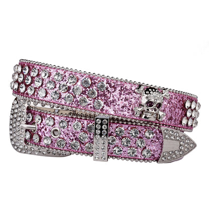 Strass-Schädelgürtel, Western-Cowgirl-Gürtel für Damen und Mädchen, mit Nieten besetzter Landgürtel aus PU-Leder So ist Leben