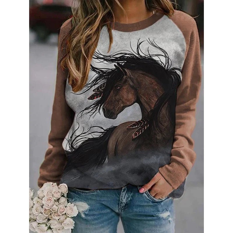 Herbst Pferd Sweatshirts Tier 3D Druck Hoodies Frauen Mode Langarm Y2k Hoodie Übergroßen Pullover Tops Weibliche Kleidung So ist Leben