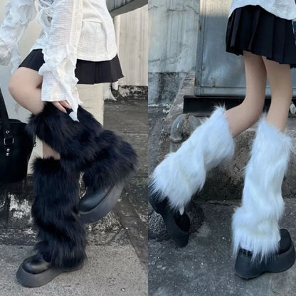 Y2k pelzige Beinlinge Goth weiß Kunst pelz Beinlinge Stiefel abdeckungen Dame süße Mode jk knielange Socken Hipster warme Socke So ist Leben
