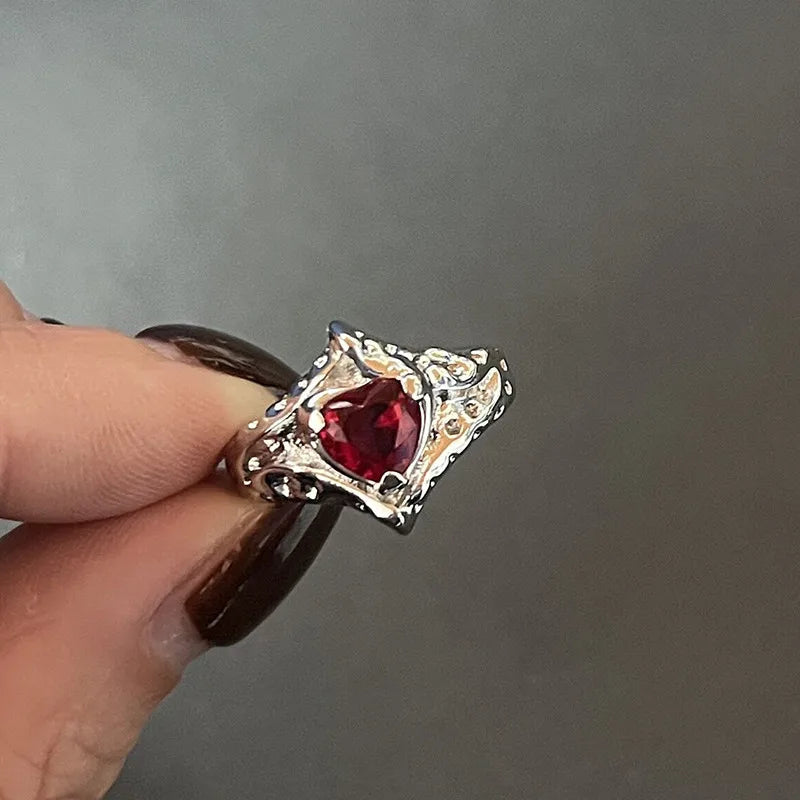 Y2K Kristall Ringe Kpop Herz Einstellbare Ring Unregelmäßige Geometrie Punk Vintage Ringe Set für Frauen Mädchen Neue Mode Schmuck So ist Leben