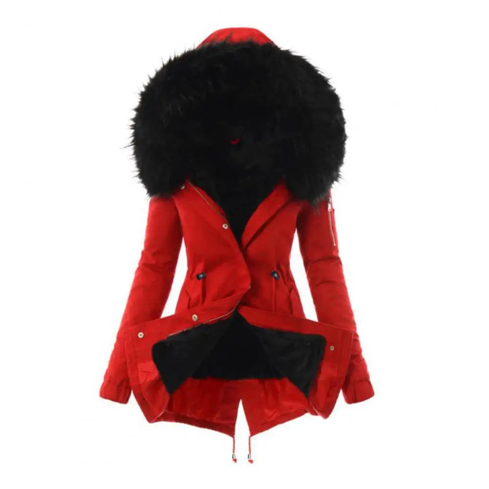 Damen-Jacke aus Baumwollmischung mit Reißverschluss, winddichter Winter-Daunenmantel mit pelzigen Kapuzentaschen, Reißverschluss für das Wetter So ist Leben