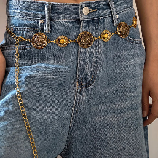 Modischer Metallkettengürtel für Damen, Cowgirl, Western Country, geschnitzter Hut, Kettengürtel, verstellbarer Gürtel für Pullover, Kleider, Jeans So ist Leben