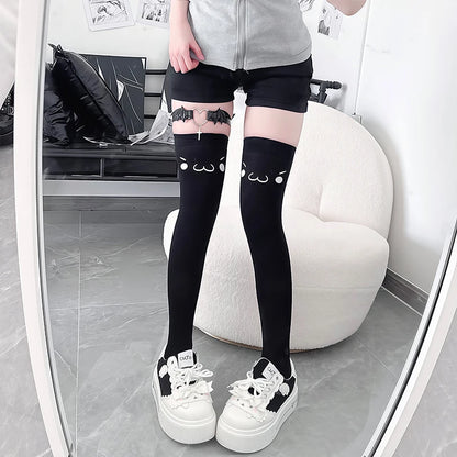 Lolita Kniestrümpfe Oberschenkelhohe Strümpfe Y2K Hosenträger Cartoon Süße Frauenstrümpfe JK Mädchen Overknee-Socken Oberschenkelhohe Socken So ist Leben