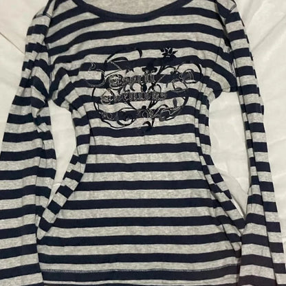Amerikanischen Vintage Print T-shirt Frauen Ästhetischen Punk Design Langarm Gothic Y2k Tops Subkultur Casual Retro Harajuku Tees So ist Leben