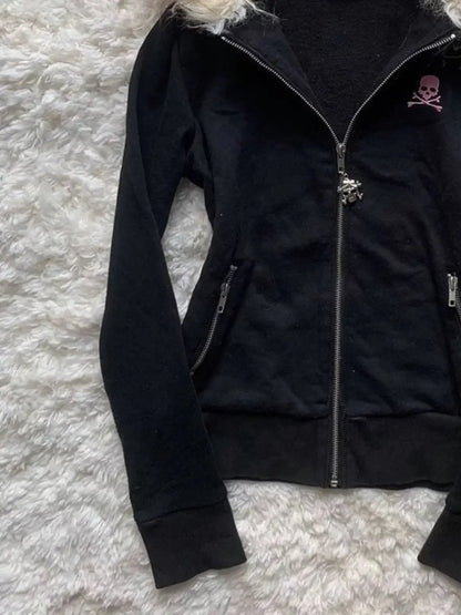High Street Retro Damen mit Kapuze Winter neuer Artikel Harajuku multifunktionale langärmelige Wolle warmer Reißverschluss Gothic Y2K langärmelig So ist Leben