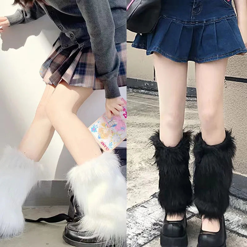Y2k pelzige Beinlinge Goth weiß Kunst pelz Beinlinge Stiefel abdeckungen Dame süße Mode jk knielange Socken Hipster warme Socke So ist Leben