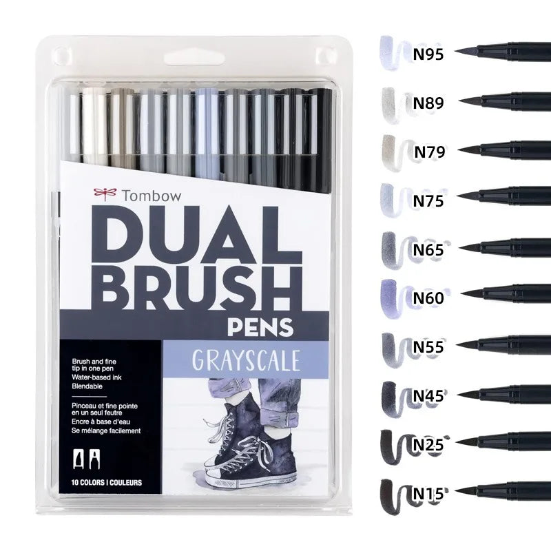 Tombow Aquarell-Marker-Set, 10-teilig, ABT-Nylon, weiche Spitze, Doppelpinselstift, ungebunden, ungiftig, sicheres Zeichenhandbuch, japanisches Briefpapier So ist Leben