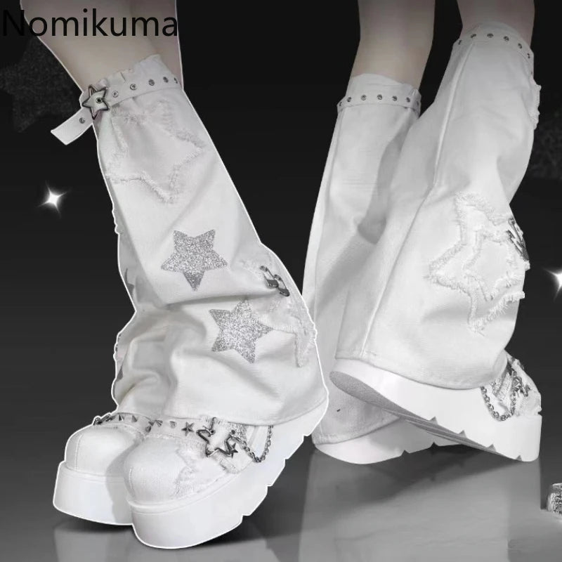 Y2k Stern riemen Denim Beinlinge Punk Cross Harajuku umfasst gotische Beins ocken y2k personal isierte Waden socken Bein Stiefel Manschetten Socke So ist Leben