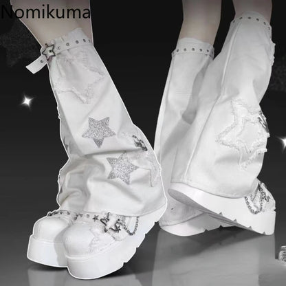 Y2k Stern riemen Denim Beinlinge Punk Cross Harajuku umfasst gotische Beins ocken y2k personal isierte Waden socken Bein Stiefel Manschetten Socke So ist Leben