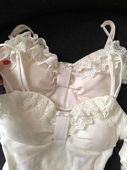 Vintage japanische Lolita ärmellose Rüschenwesten für Damen, süßes Harajuku-Tanktop im Y2K Fairy Grunge Stil, lässiges Outfit für Teenager-Mädchen So ist Leben