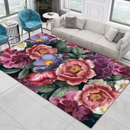 Blumen-Rose-Pfingstrose-Pastoral-3D-gedruckter Teppich-Wohnzimmerteppich - So ist Leben