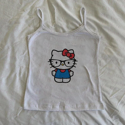 Sanrio Hello Kitty New Sweet Suspender Women Cute Slim Tank Top Y2k Tees Summer Clothes Spicy Girl Cartoon Print Fashion Vest So ist Leben
