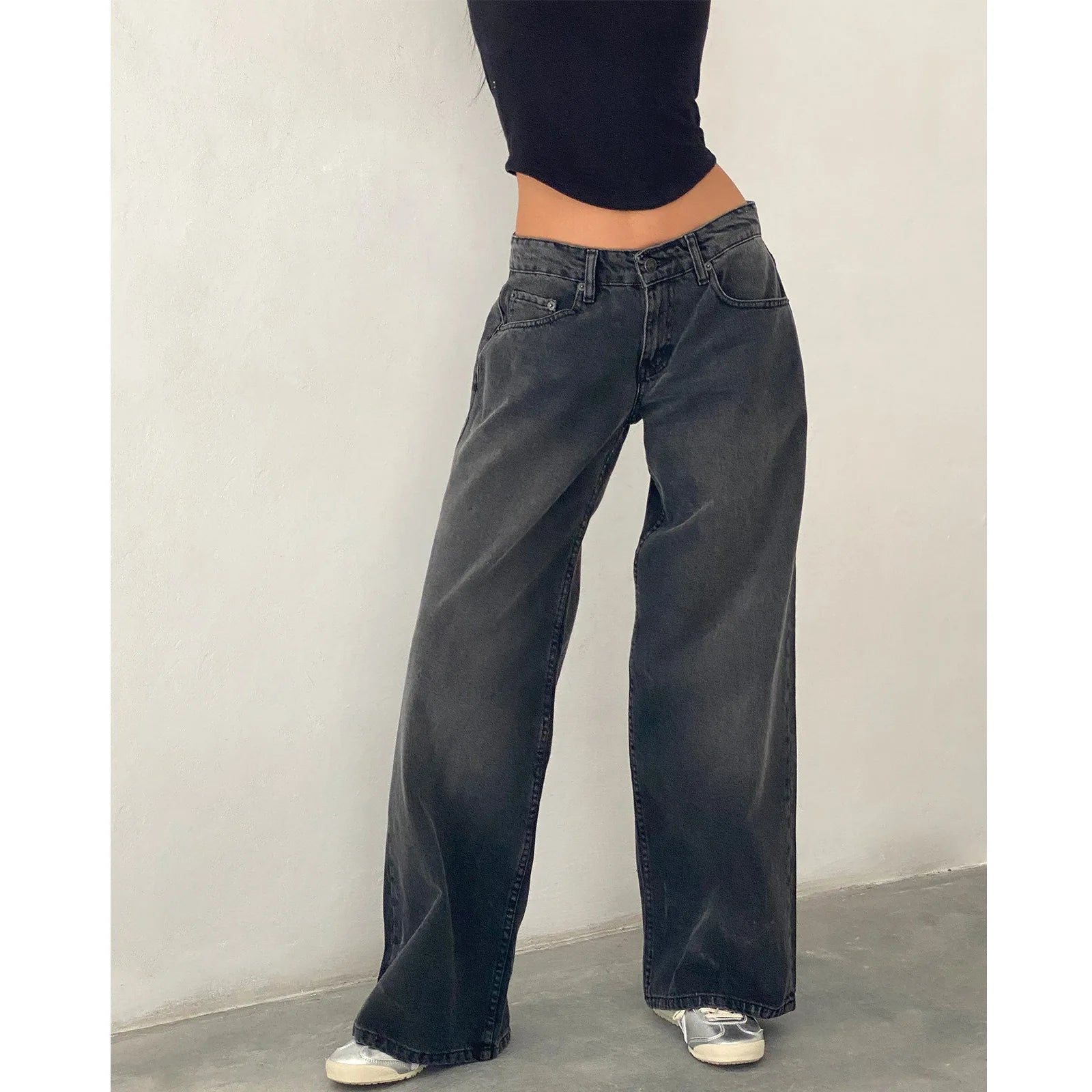 Retro Amerikanische Low-Waist Jeans ohne Stretch, Gerades Bein, Damen-Herbstmode, Weites Bein, Frischer Süßer Stil, Baumwolle So ist Leben