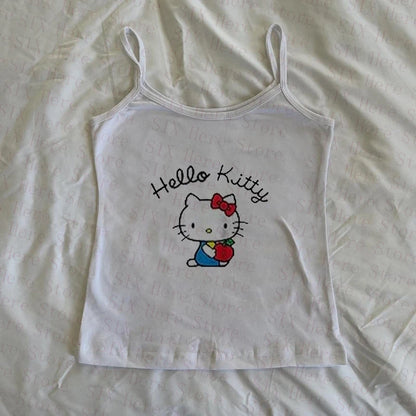 Sanrio Hello Kitty New Sweet Suspender Women Cute Slim Tank Top Y2k Tees Summer Clothes Spicy Girl Cartoon Print Fashion Vest So ist Leben