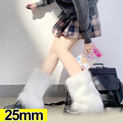 Y2k pelzige Beinlinge Goth weiß Kunst pelz Beinlinge Stiefel abdeckungen Dame süße Mode jk knielange Socken Hipster warme Socke So ist Leben