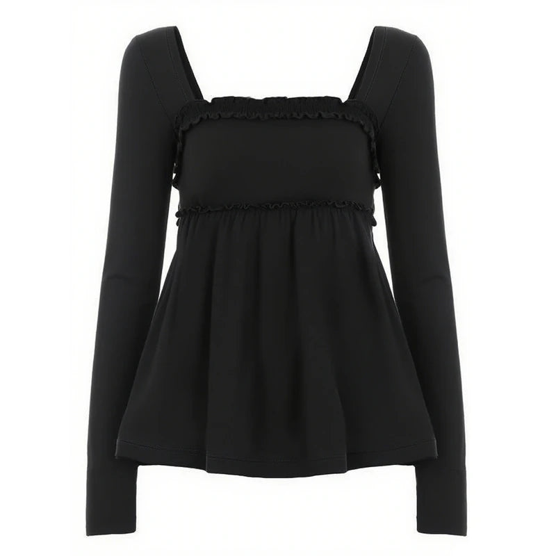 Cottage Fairy Y2k Front Tie-up Milkmaid Tops Damen Babydoll T-Shirt 90er Jahre Vintage Square Collar Langarm Schößchen Bluse T-Shirts So ist Leben