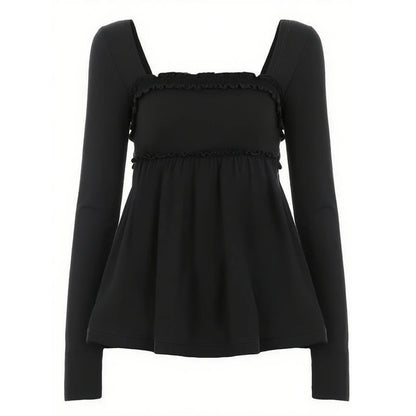 Cottage Fairy Y2k Front Tie-up Milkmaid Tops Damen Babydoll T-Shirt 90er Jahre Vintage Square Collar Langarm Schößchen Bluse T-Shirts So ist Leben