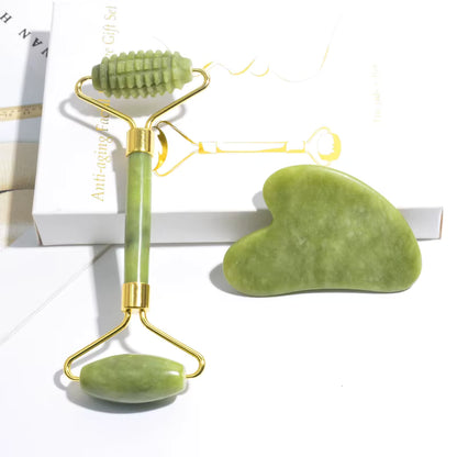 2 stücke Jade Massagegeräte Für Gesicht Körper Gua Sha Schaber Schönheit Gesichts Roller Set Natürliche Gouache Stein Massage Abnehmen Hautpflege heben So ist Leben
